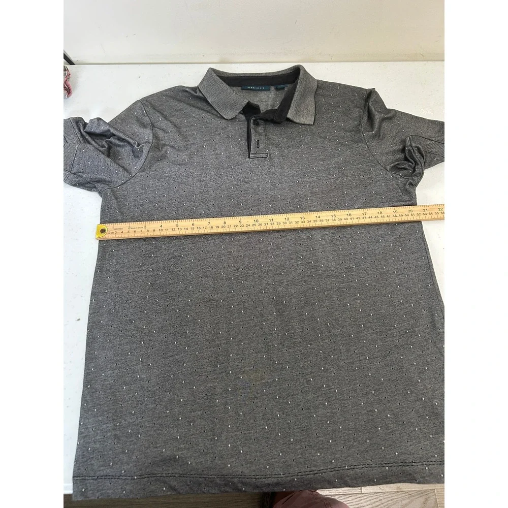 Perry‎ Ellis Mens Gray Micro Dot Short Sleeve Polo Shirt Large 4523